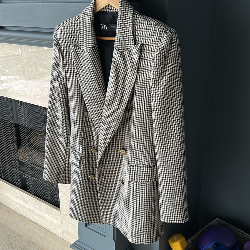 double breasted brown and black blazer zara
